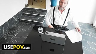 Stepson can fuck blond step-mother anytime he wants, even while she is working with her manager - usepov