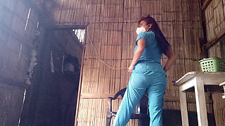 Mature Nurse Moisturizes Her Wrinkled Skin with Moisturizing Cream