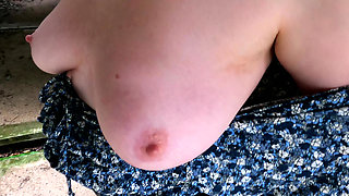Beating Her Nipples on Construction Site