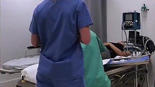 Perverted MILF nurse with huge boobs risky masturbates on a work