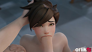 Tracer & 3 Guys One by One - Blowjob, Anal & Fuck While Playing Game 3D Overwatch Porn