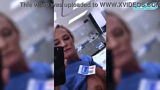 Nurse Gets Nasty, Displays Funbags & Thumbs Humid Puss Live at Work