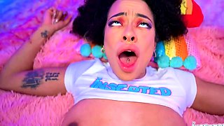 Ebony cutie lets horny stepbro creampie her teen pussy