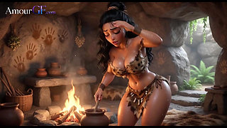 AI Stone Age 3D Wife Nude, Bubble Butt Bared for Husband at Home