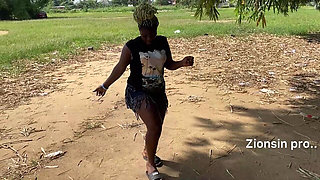 African Ebony Sexy Black Girl Dances in Public with Laughter