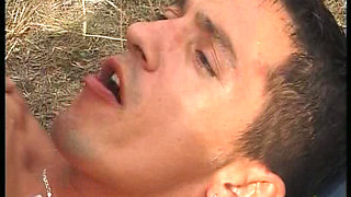 Beautiful German babe eats cum after hot outdoor DP threesome
