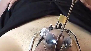 While His Dick Is Electrocuted, He Convulsively Licks Her Pussy
