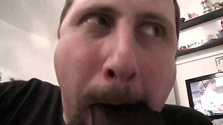 Feet in pantyhose stuffed in slave's mouth