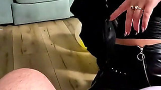 Inflatable Humiliation in Leather. Beach Ball Popping, Deepthroat, Doggy and Cum Play