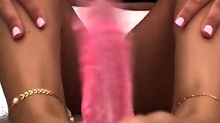 Busty brunette foot fetish and footjob in nylons