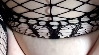 Fucking Three Girls in Fishnet Bodystockings with Their Legs Spread Wide Foursome, Cum on Pussy