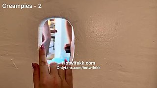 Hotwifekk and SexySaraBee take creampies at outdoor gloryhole pool party