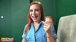 Redheaded Nurse Clemence Gives Blowjob & Takes Cumshot