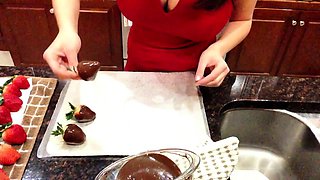 Brunette with big boobs masturbates