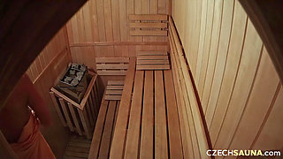 Czech Sauna 13: Brunette Babe Gets Hot and Handsy on the Bench