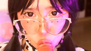 Cow girl plays until she gets daddy's milk