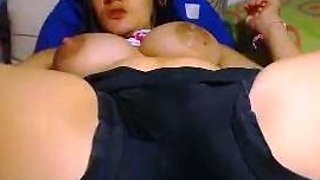 Glamour babe with big boobs masturbates in lingerie