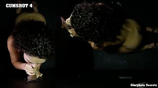 Hairy Babes Satine Summers and Asia Zo in BDSM Gloryhole: Asia Zo Sucks Big Cock While Enduring