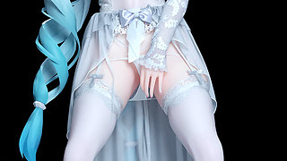 [mmd] Akina Phone Number Wedding Dress Erotic White Silk Striptease Double Ponytail