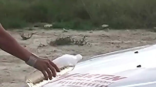 Gipsy Skinny Brunette with Small Cute Tits Cleans My Car Wearing a Bikini and Gets Naked