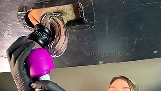 Nurse Milks Chastity Slave's Big Cum Load With Vibe Wand