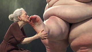 90 Year Old Granny Sucking Obese SSBBW Toes - Extremely Horny Foot Play