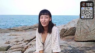 Sexy Asian brown-haired masturbates alone