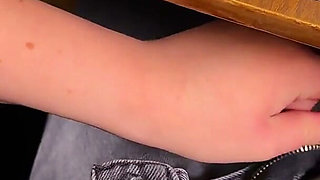 High Schoolgirl Stroking Him off in Math Class Under the Table. at College
