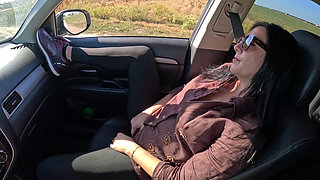 Tight Leggings Car Tease Masturbation Deep Blowjob Cum on Face