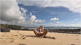 Nymph Plays Dildo On Public Beach