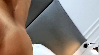 Big tit brunette sucks a big cock POV