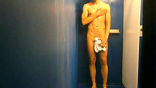 Compilation - Fullfrontal exhibitionism of solo uncut nude fit man in the gym shower