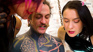 3 Latex Femdoms Dominate Tattooed Slave - Sounding, Ureta Fingering, Dominatrix