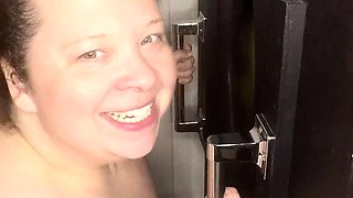 Busty glory hole blowjob slut facialized