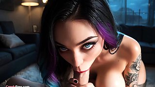 Tattooed Emo Babe Gives Sloppy Blowjob and Rides Hard Cock