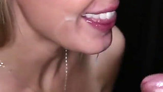 Hot blonde babe Kimber swallows 15 loads in gloryHole