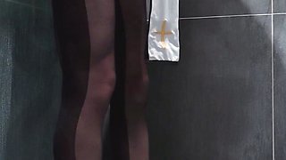 (Femboy)Hentai nun cosplay with black pantyhose high heel