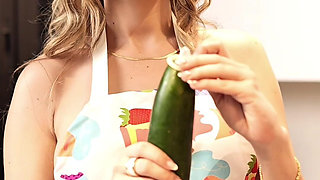 Horny Beautiful Maid Shoves a Thick Cucumber Into Her Tight Pussy in Her Boss's Kitchen