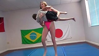 Light femdom and foot fetish play with brunette
