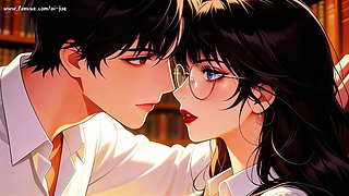 Glasses Beautiful Woman, the Private Study Session in the Library.super Temptation. Ai Generated