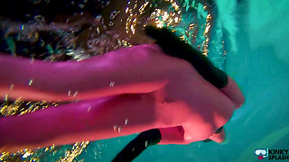 Slippery Latex Slut's Deep Pool Diving Tease