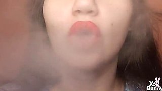 XO Bunny Big Red Lips Smoking Close Up POV