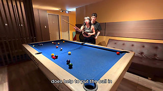 A Stranger Teaches Billiards to a Beautiful Trans... and Receive a Cumshot on the Face as a Reward