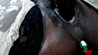 Tiny Shoved in Oily Anal with BBC in Pussy Squirt as Rain for the Colony