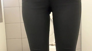 Compilation Girl in Black Skinny Jeans Piss in Public Toilets Daily Pad in Panties