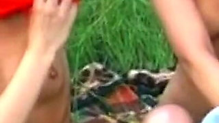 Outdoor Lesbian Sluts Licking Hairy Pussies in Group Frenzy