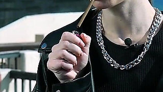 Young Russian Woman Smoking Cigarette Outdoor Terrace