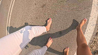 Wetting Jeans Together on a Barefoot Hike