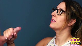 Cute CFNM glasses babe deepthraoting guy