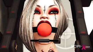 Striking side piece at ball gagged video